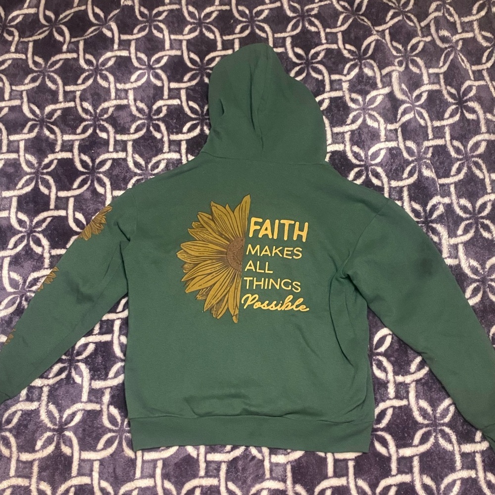 Green Faith Hoodie with Gold Embroidery - Picture 5 of 8